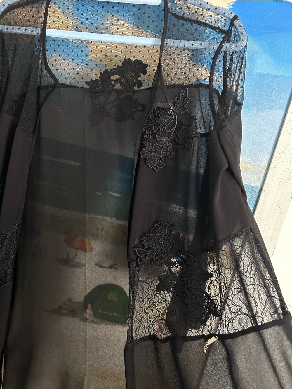 Euro Italian 2 Piece SET black Lace Sheer Beautiful - Picture 5 of 8